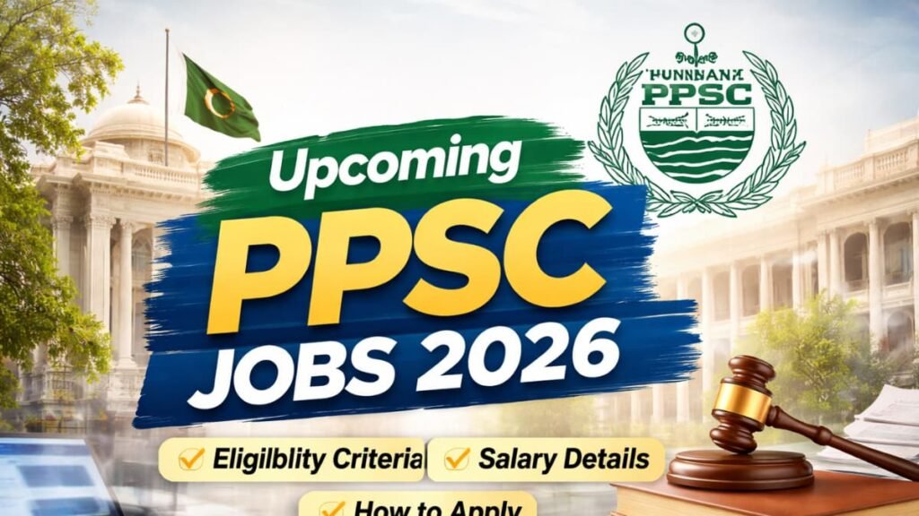 Upcoming PPSC Jobs 2026 official thumbnail showing eligibility details, salary package, and how to apply for Punjab Public Service Commission posts.