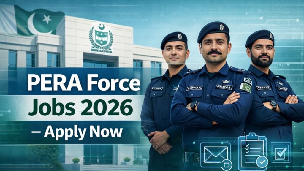PERA Force Jobs 2026 official recruitment – enforcement officers outside government building with Apply Now text